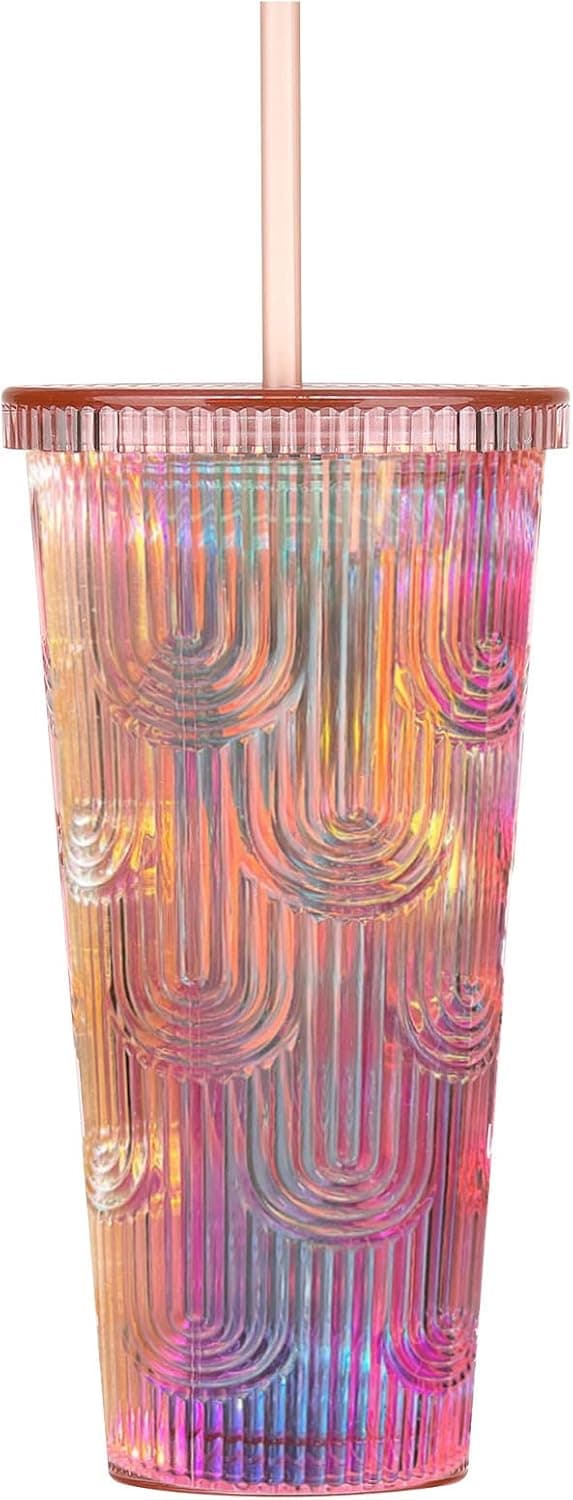 Bling NEW 24oz Tumbler with Lid and Straw Cups, Studded Fashion Water Ripple Double Venti Cups | 100% BPA FREE | Leakproof | Wide Mouth | Premium Quality Gifts