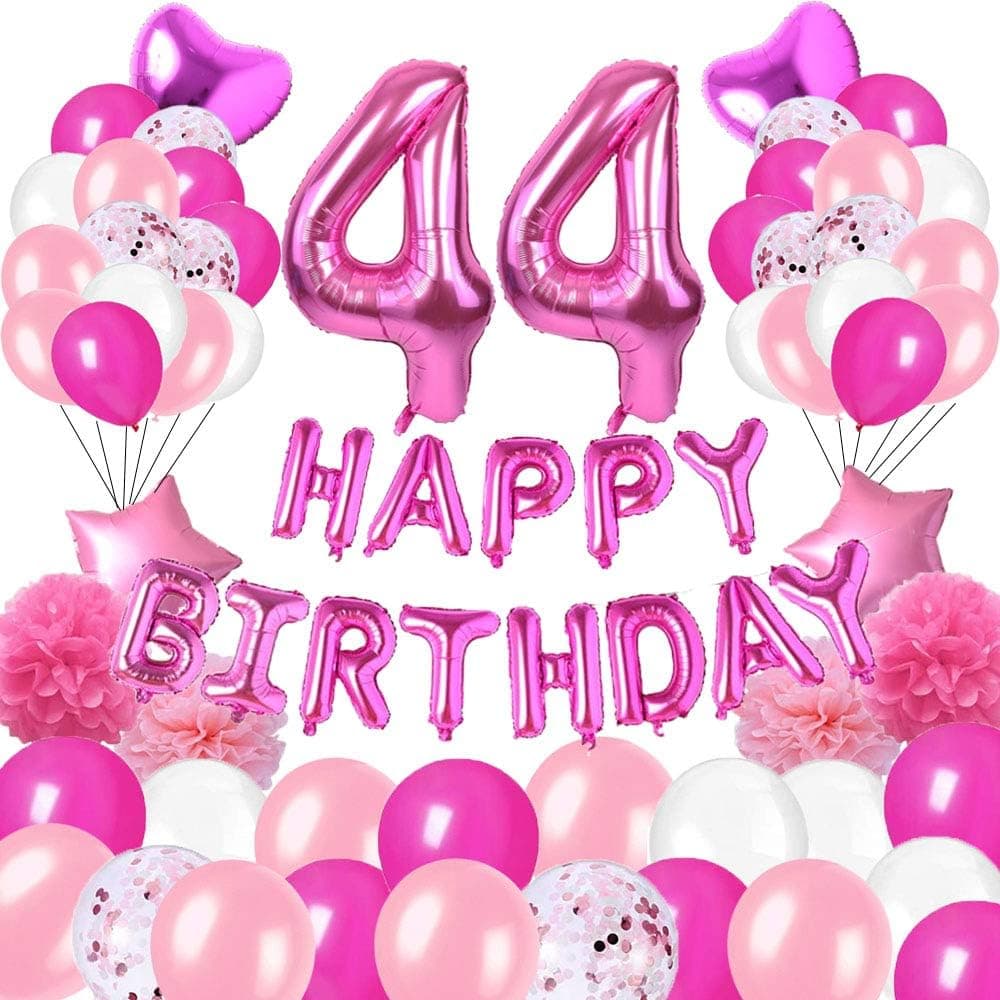 Happy 44th Birthday Party Decorations Pink Latex,Rose Red Latex and Sequin Balloons Happy Birthday Banner Foil Number Balloons and More for 44 Years Old Birthday Party Supplies (colorpartyland)