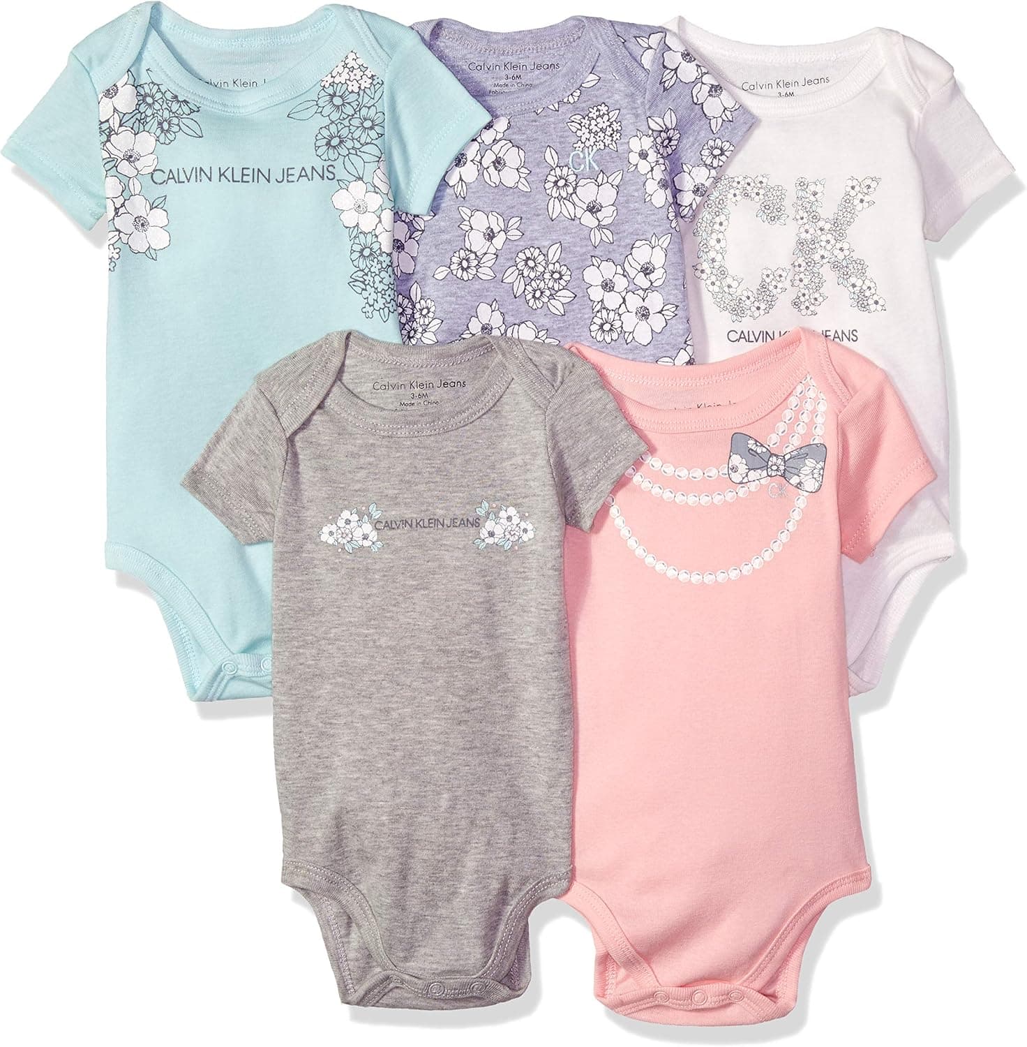Calvin Klein Baby Girls' Assorted Short Sleeve Bodysuit (Pack of 5)