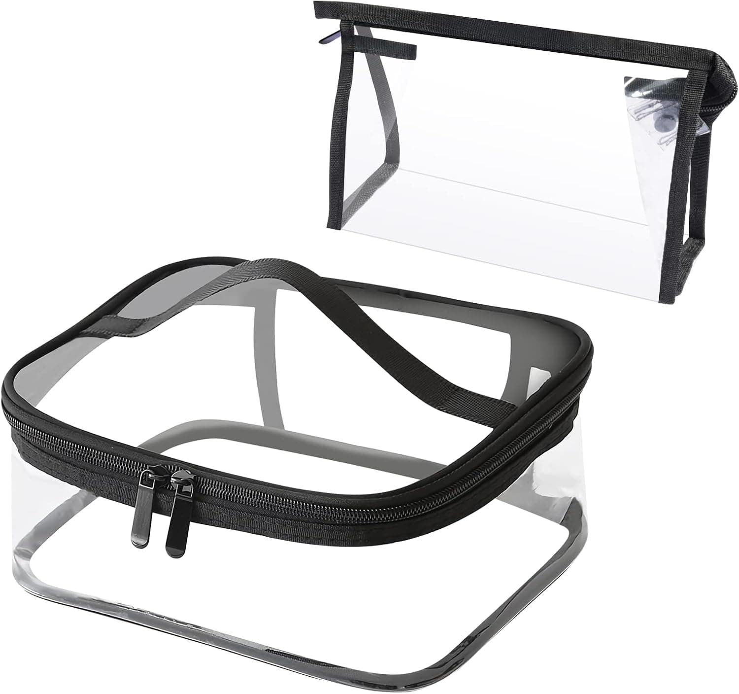Lermende Clear Travel Toiletry Bag for Toiletries, Clear Cosmetic Bag Makeup Bag for Women, Compliant Bag Different Size 2 Pieces (Black)