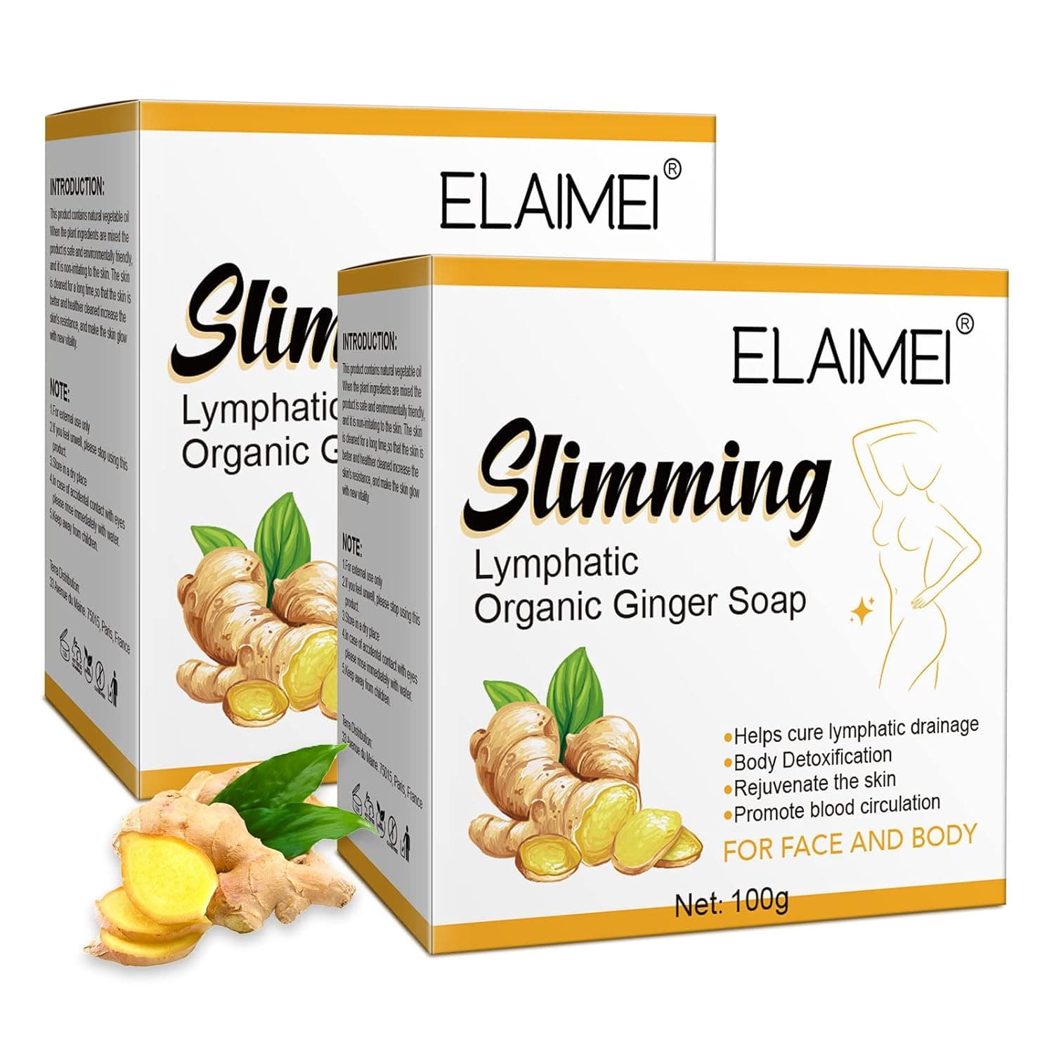 ALIVER Ginger Soap 2 Pack, Lymphatic Organic Ginger Soap, Natural Ginger, Swelling and Pain Relief, Moisturizing Deep Clean, Awakening Skin, Remove Acne, Promotes Blood Circulation