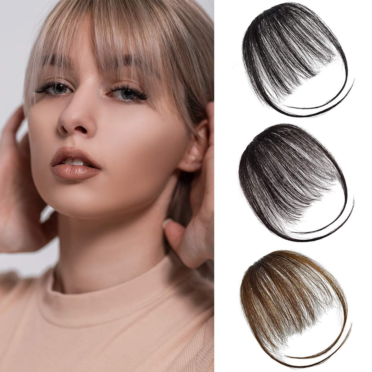 Remy Clip in Bangs Human Hair Front Fringe Air Bangs Hair Extensions Bang Hair Clips for Women Platinum Blonde