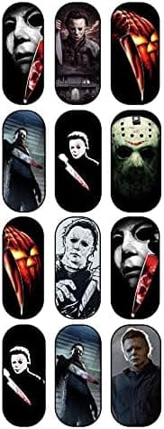 NailGang Scary Movie Halloween Nail Decals Gothic Nail Wraps Friday 13 Jason Freddy Nightmare Scream Frankenstine Chucky Nightmare Before Christmas Day of The Dead Sugar Skull Decals (21)