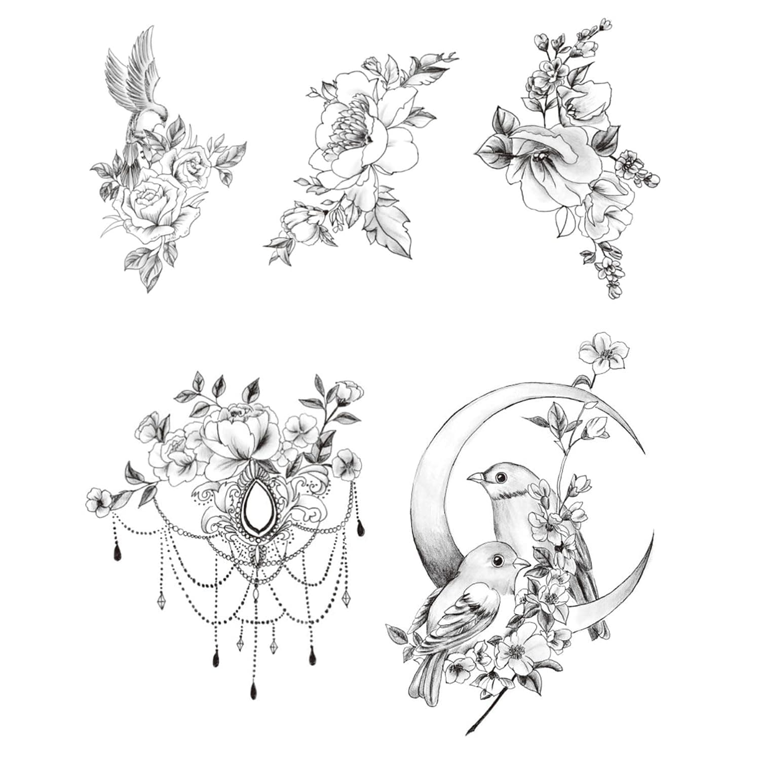 10 Sheets Large 3D Sketch Peony Flowers Temporary Tattoos for Women and Girls, BliMli Waterproof Fake Body Art for Arm Shoulder Sexy Tattoo Stickers