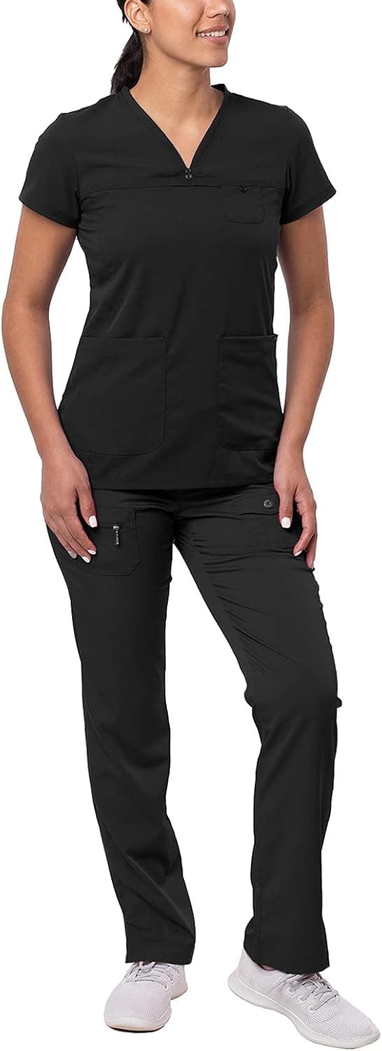Adar Pro Everyday Expert Scrub Set for Women - Curved V-Neck Scrub Top & Tapered Drawstring Scrub Pants