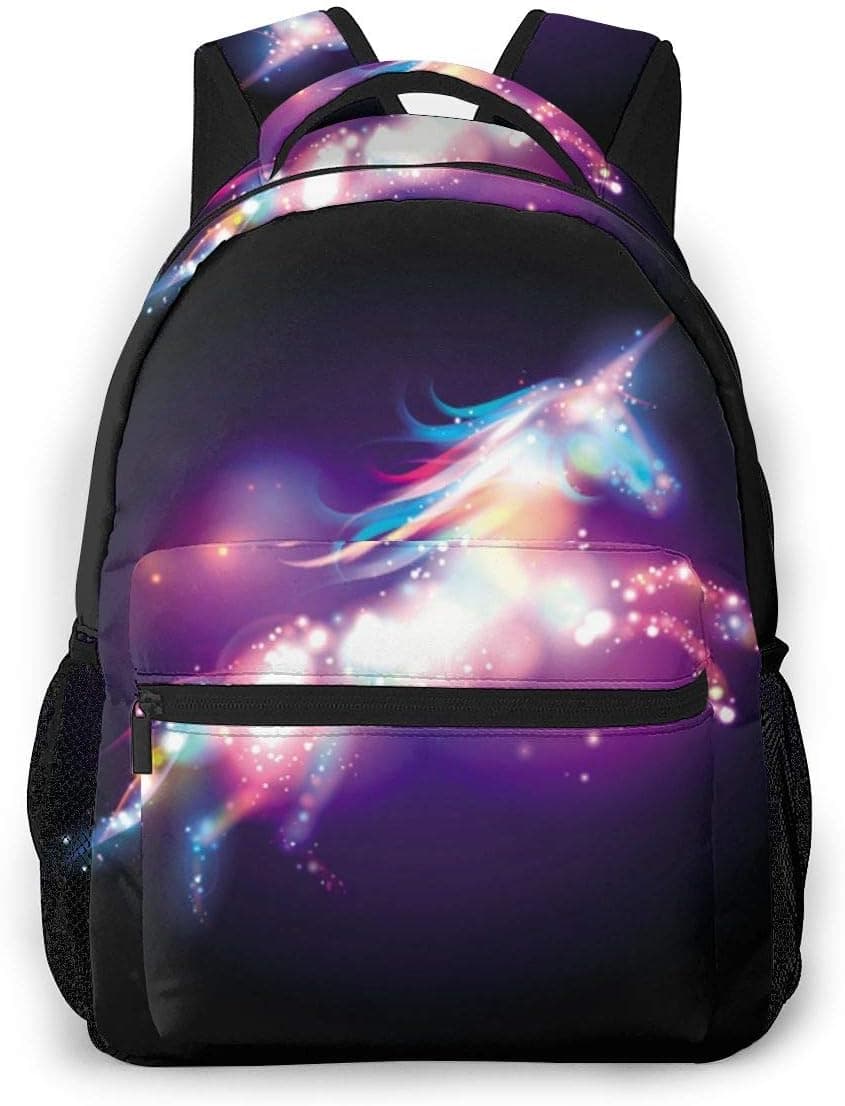 Rainbow Star Unicorn Backpack Boys Girls Purple Galaxy Space Laptop Backpack Travel Bag Hiking Camping Daypack