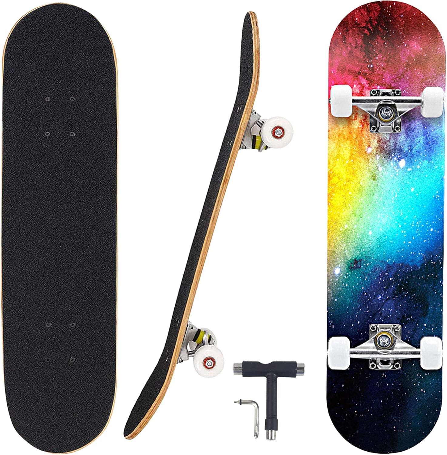 Geelife Skateboard 7 Layers Decks 31"x8" Pro Complete Skate Board Maple Wood Longboards for Teens Adults Beginners Girls Boys Kids (Nebulae)