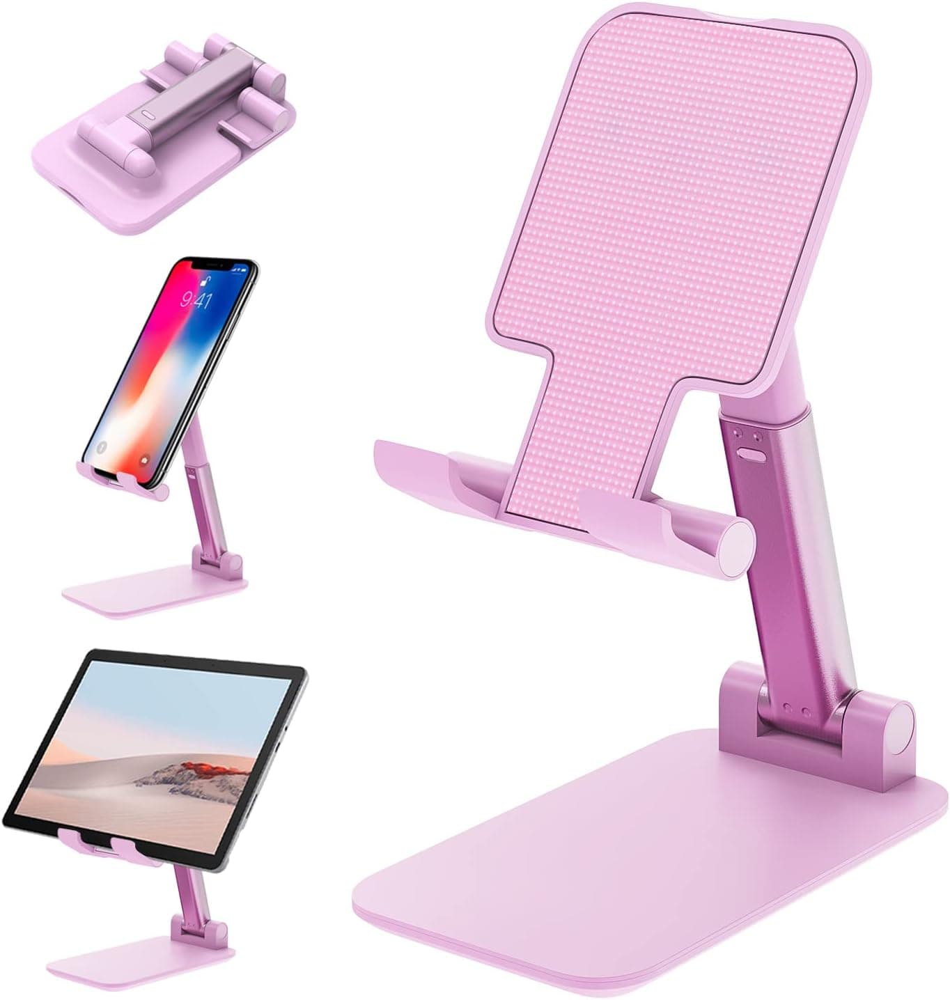 Coappew Adjustable Cell Phone Stand, Foldable Phone Holder Tablet Stand for Desk, Angle Height Adjustable Cell Phone Stand Compatible with Phone 11 Pro Xs Xs Max Xr, Mini,Tablets（Pink）