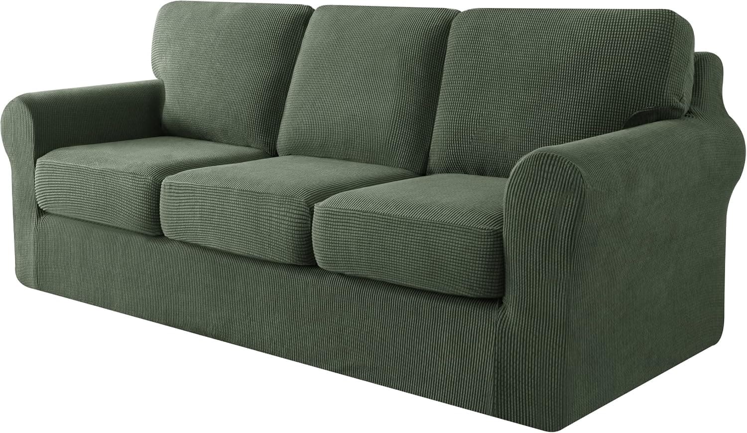 subrtex 7 Pieces Sofa Covers,Multifunctional Sofa Slipcovers with Separate Cushion Covers and Seperate Backrest Covers Furniture 3 Seaters Protector(Large,Olive Drab)