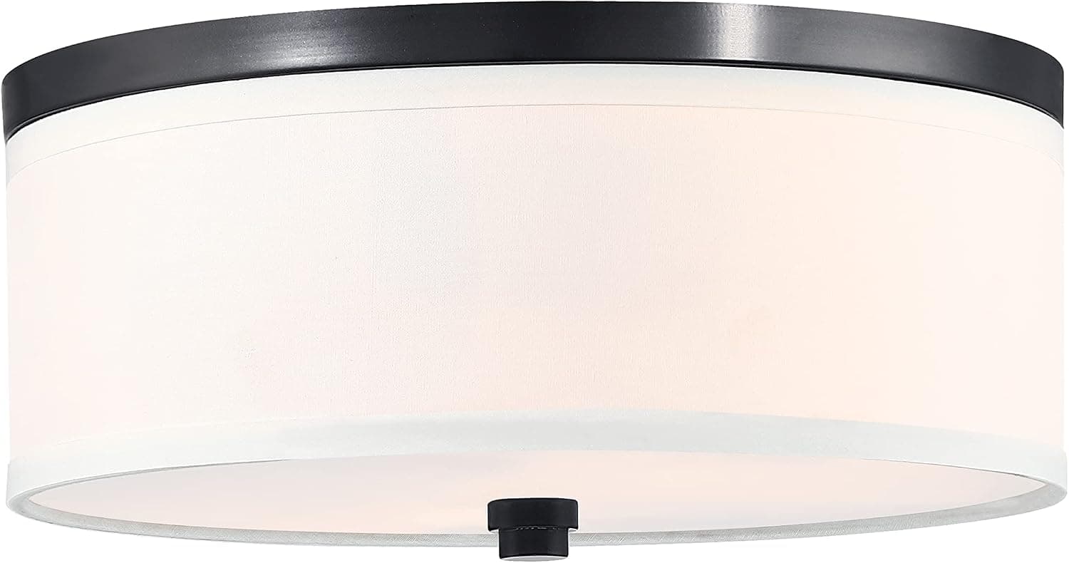 Doraimi 2-Light 11" Fabric Drum Shade semi Flush Mount + PS Diffuser with Oil Rubbed Bronze Finish, Off White Fabric Shade for Bar, Dining Room, Corridor,Living Room.LED Bulb(not Include)