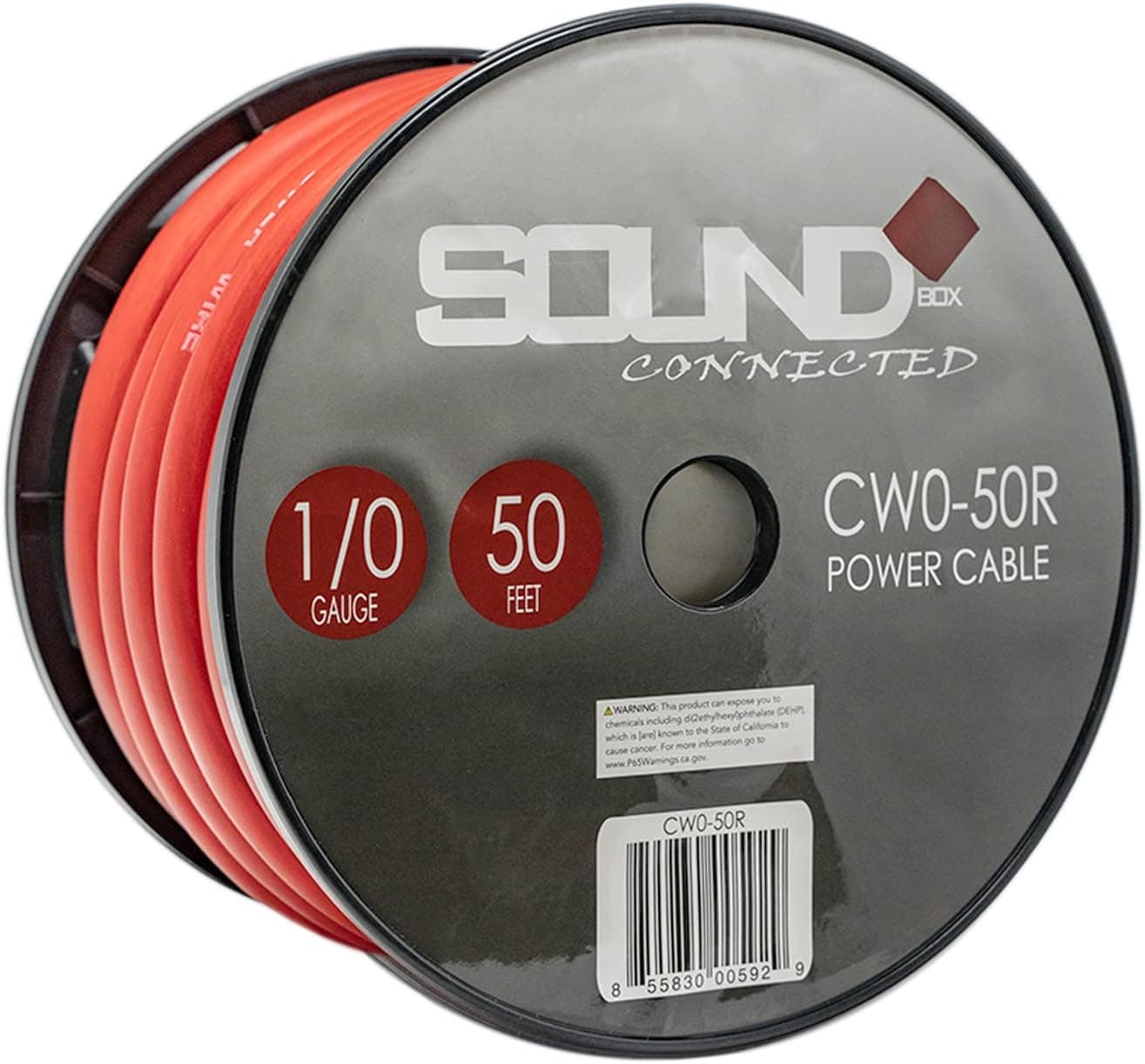 SoundBox Connected 0 Gauge 50' Wire UltraFlex Amplifier Power/Ground Cable, Red