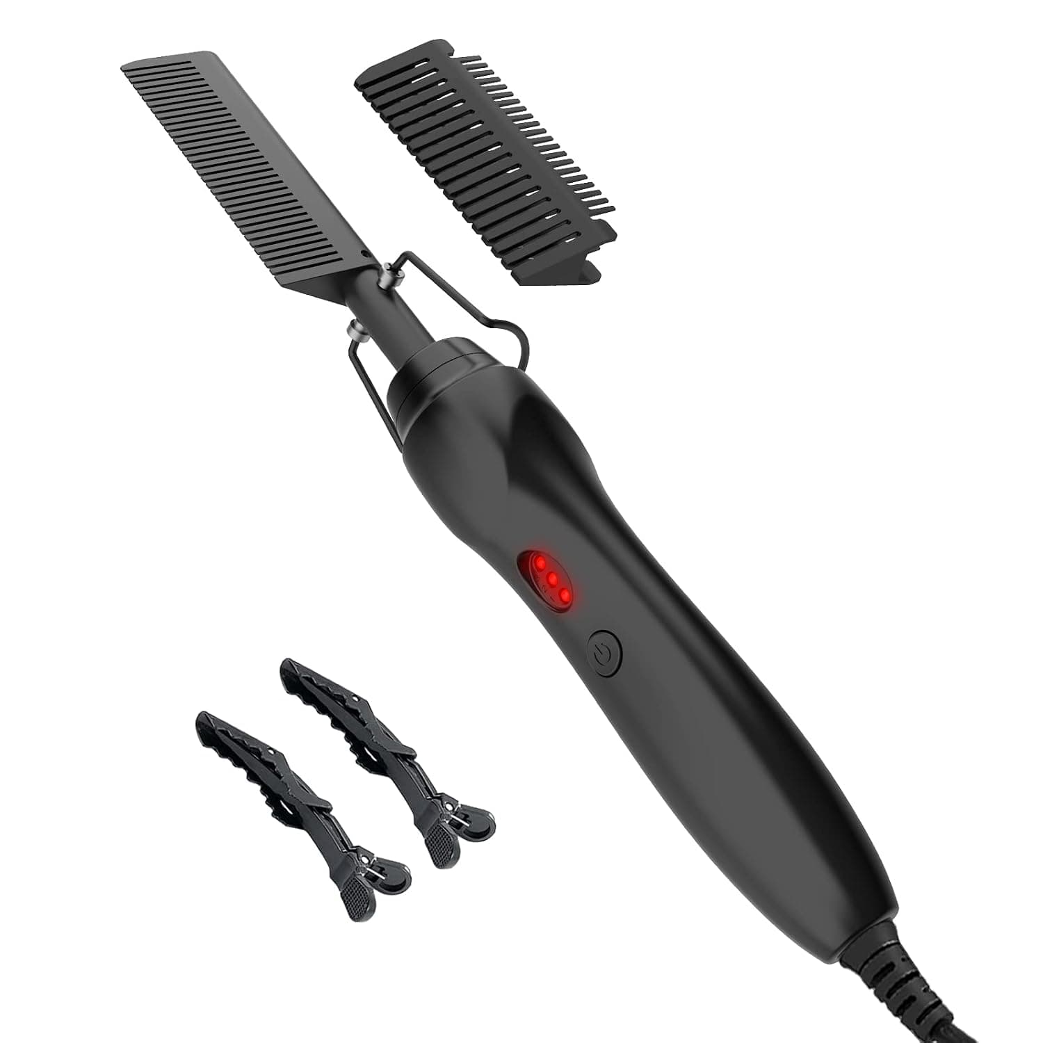 Hot Comb Electric Hair Straightener, 2 in 1 Hair Straightening Comb Iron Heated Brush, Professional High Heat Straightener Brush for Wet & Dry Hair Wig Women and Men (Black)