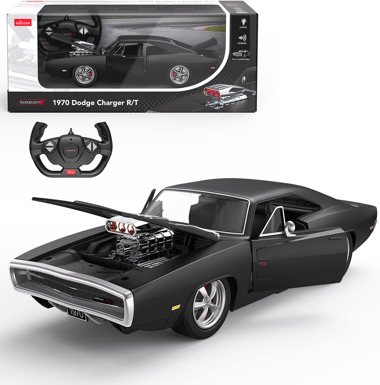 LEFFIHOB 1:16 Licensed 13 Inch Dodge Charger RC Car with Engine Sound and Light, 2.4GHz Remote Control Car Model Car for Boys and Girls, Collectible Holiday Birthday Gift for Kids and Adults