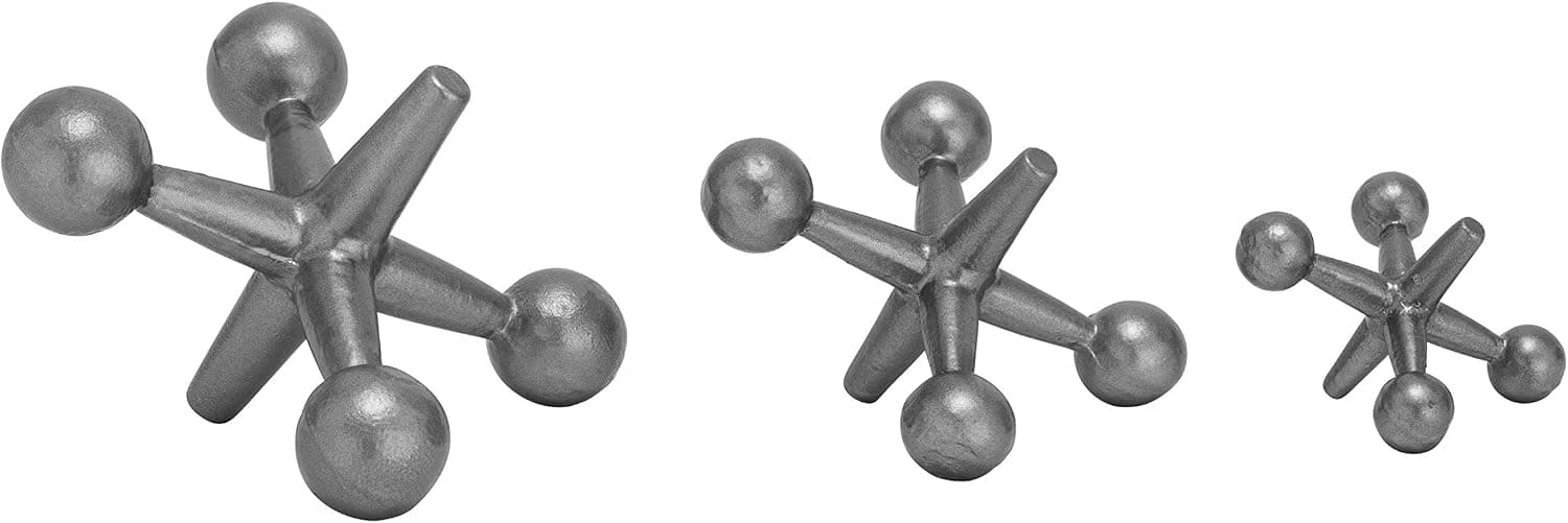 Deco 79 Metal Jack Sculpture, Set of 3 5", 7", 9"W, Gray