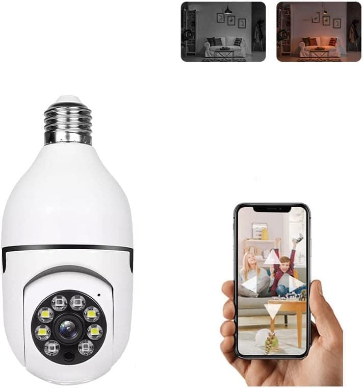 METRICSQUARE Light Bulb Security Camera Home Wireless WiFi Camera 360°PTZ Surveillance Camera Baby Monitor Nanny Cam Pet Camera Video Recording with Audio Remote Control with Phone APP