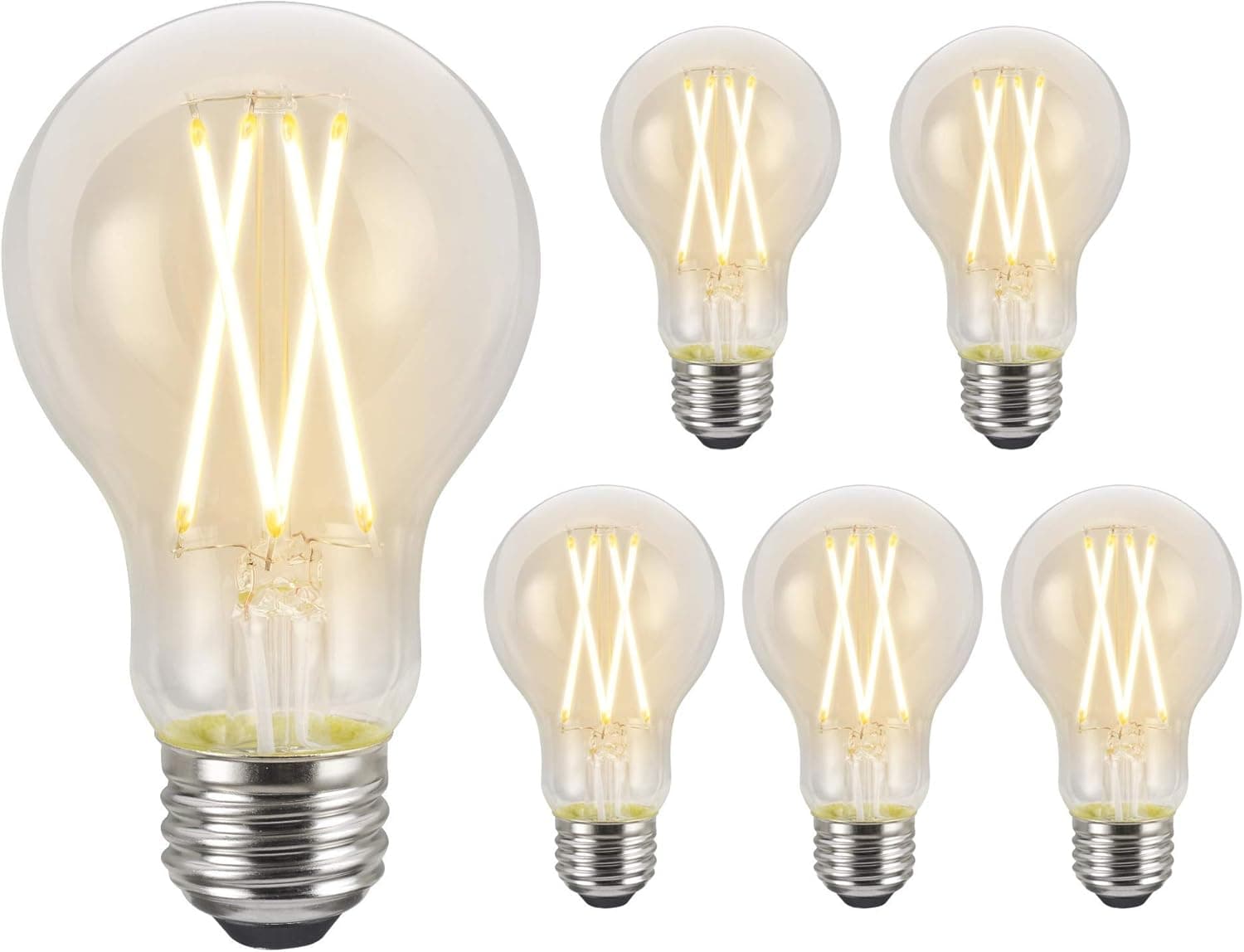 LIT-PaTH LED Edison Light, Vintage Filament Bulb, A19 9W 800 Lumen, Dimmable, 2700K, E26 Base, 6 Pack
