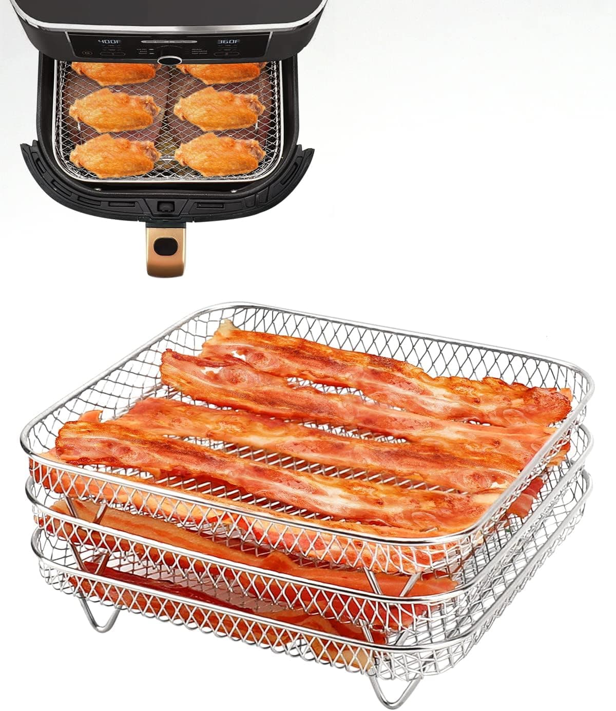 Air Fryer Rack for Instant Vortex COSORI NUWAVE Air Fryer Oven- 304 Stainless Steel Three Stackable Dehydrator Rack Toast Rack Stand Accessories