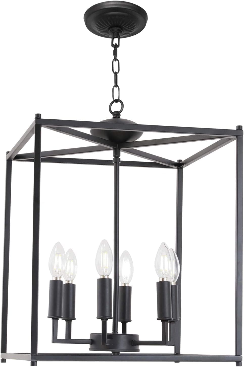 Lucidce Farmhouse Chandelier 6-Lights Dining Room Lighting Entry Way Light Matte Black Rustic Lantern Pendant Ceiling Light Fixtures for Hallway Kitchen Island Foyer