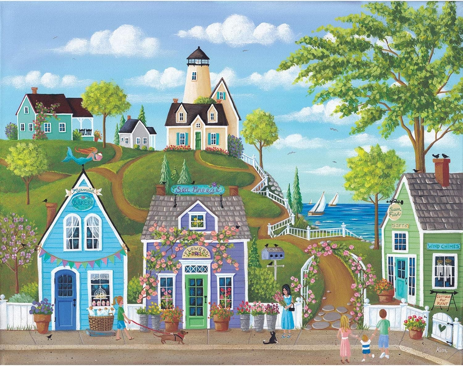 Spilsbury - 500 Piece Premium Jigsaw Puzzle for Adults by Artist Kim Leo - Seaside Stroll Premium - Spilsbury Puzzle Company Premium Collection