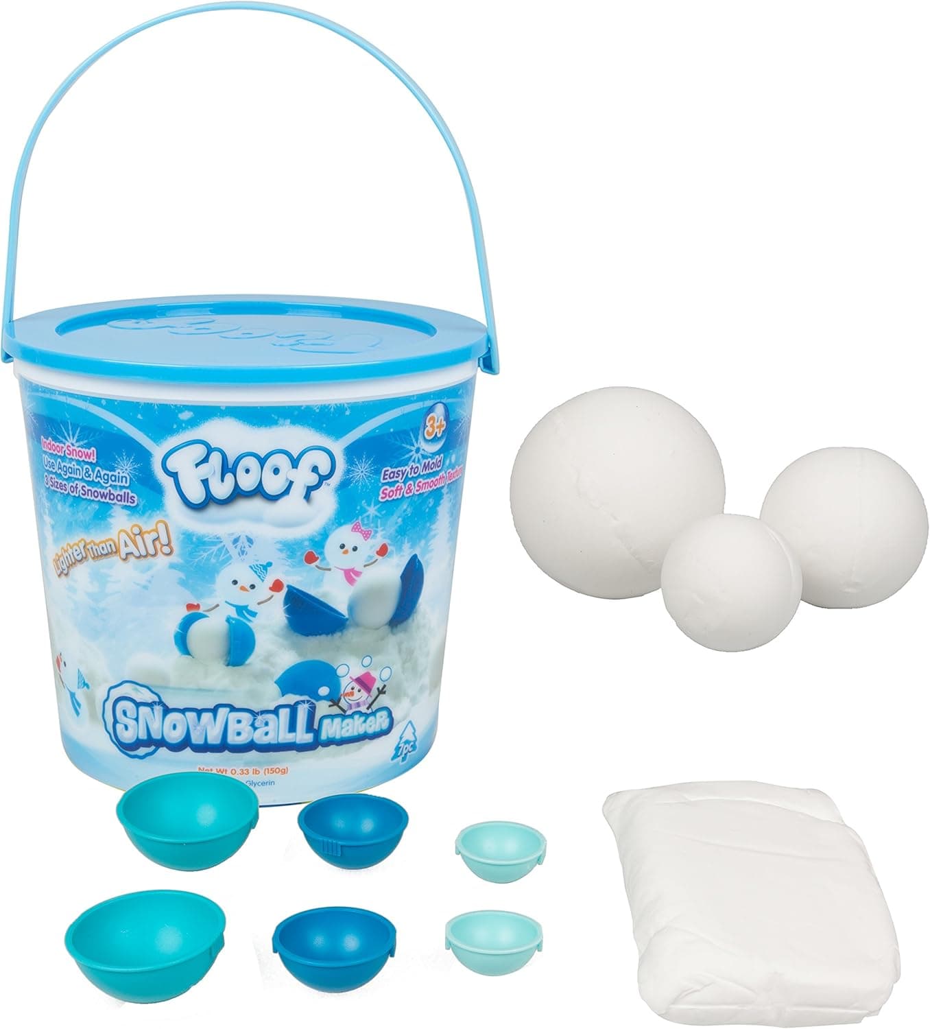 Floof Modeling Clay - Reuseable Indoor Snow - Snowball Maker with 7 Pieces.