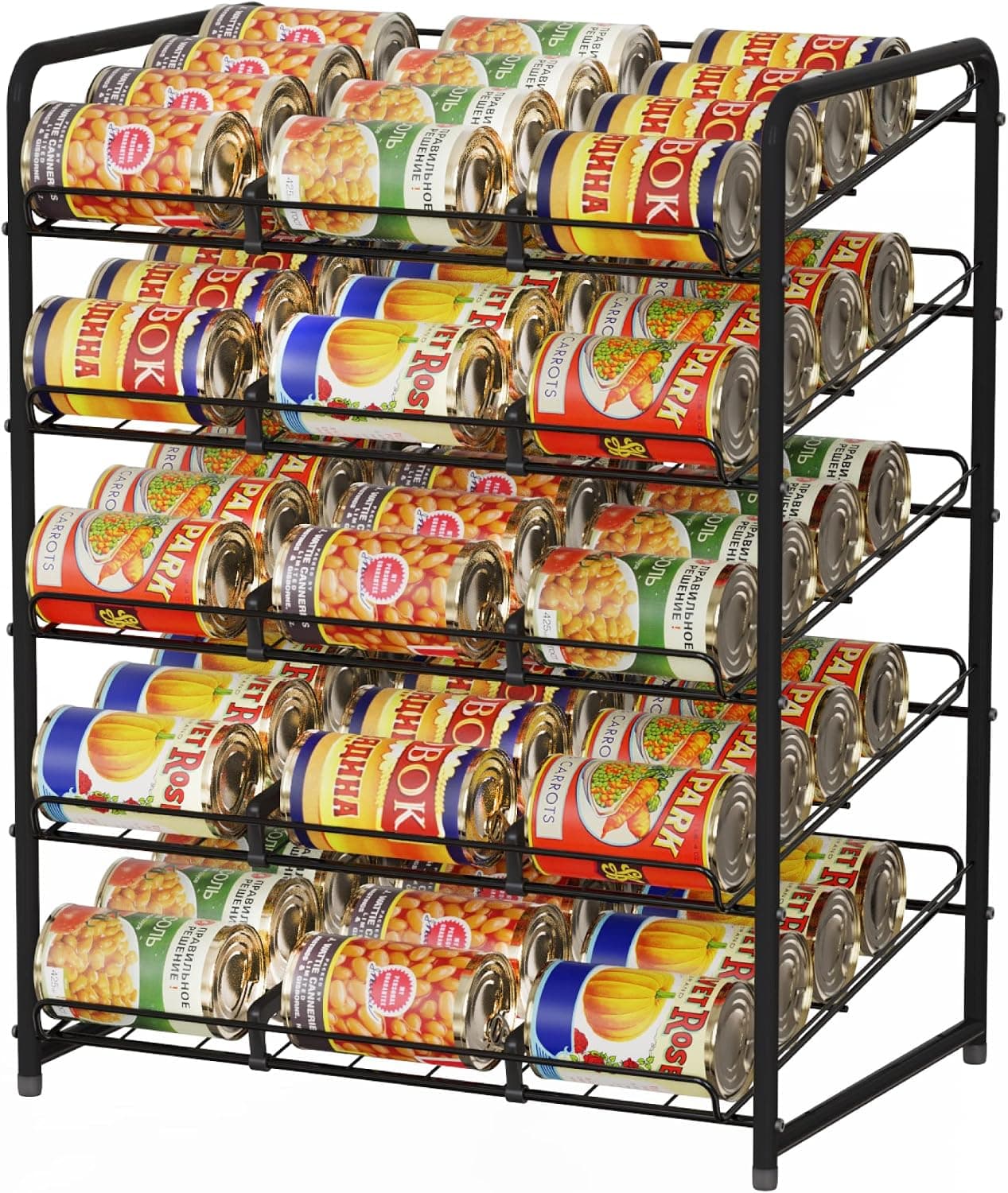 Simple Trending 5-Tier Can Rack Organizer, Can Storage Dispenser Holds up to 60 Cans for Kitchen Cabinet or Pantry, Black
