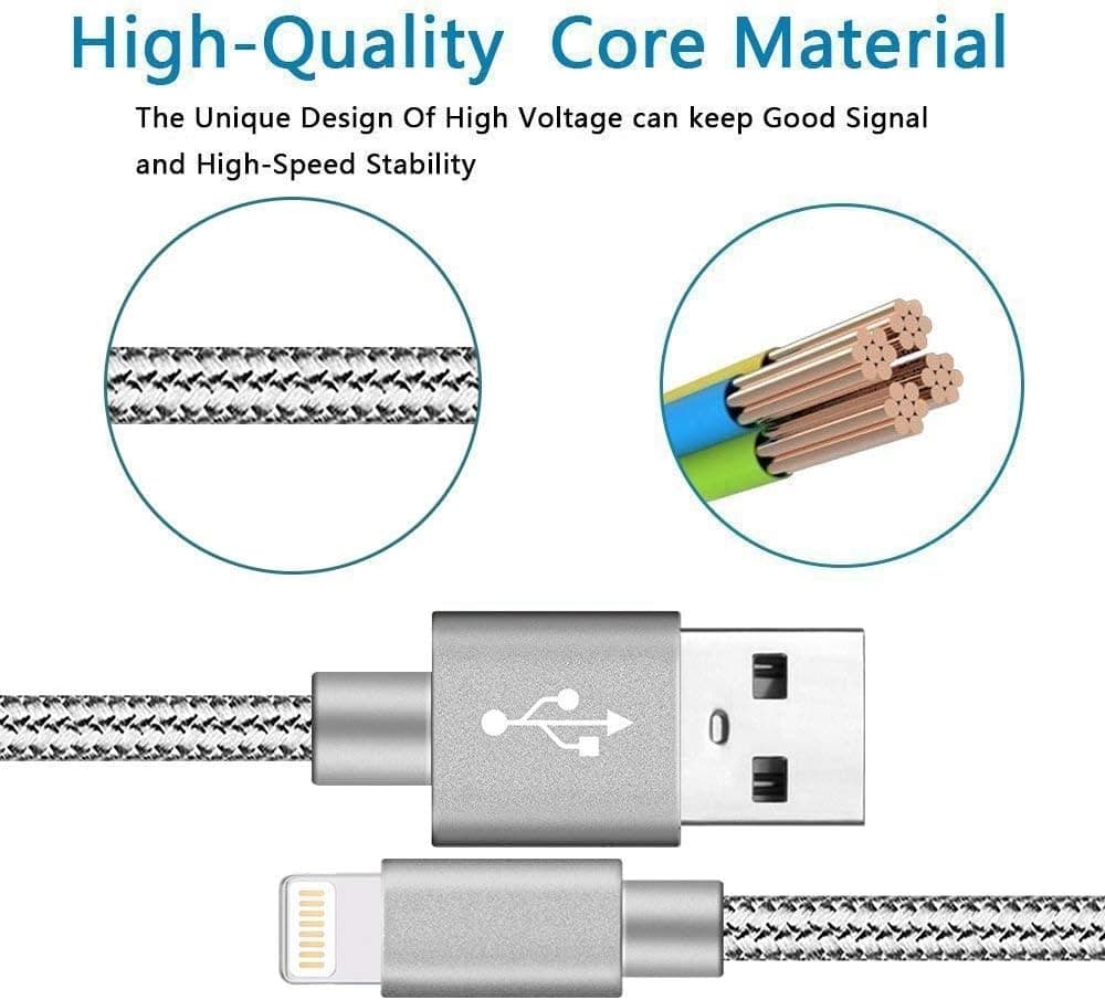 Apple MFi-Certified Lightning iPhone Charger Nylon Braided Cable - Made for for iPhone XS/Max/XR/X/8/8Plus/7/7Plus/6S/Plus/SE/iPad and More (6FT Gray)