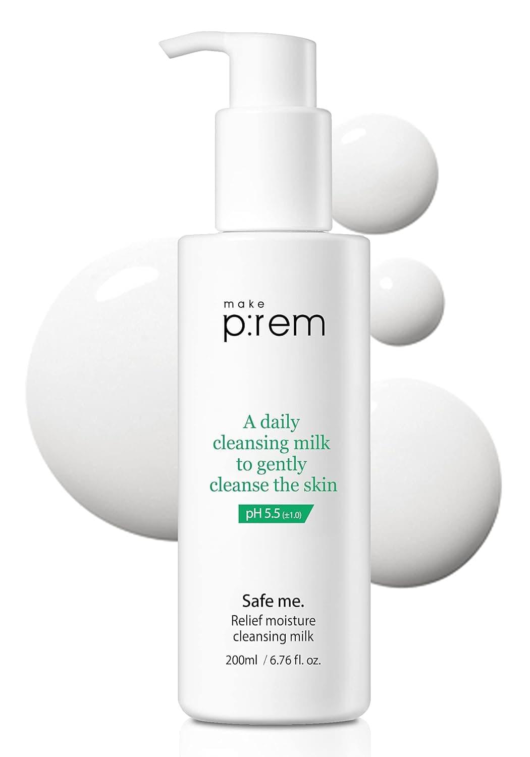MAKEPREM Safe Me Relief Moisture Cleansing Milk 6.76 Fl Oz Sub-Acid pH 5.5 Mild Makeup Remover Gentle Milk Cleanser Dry Sensitive Acne-Prone Skin Moisturizing Age Defying No Chemicals Non-Irritating