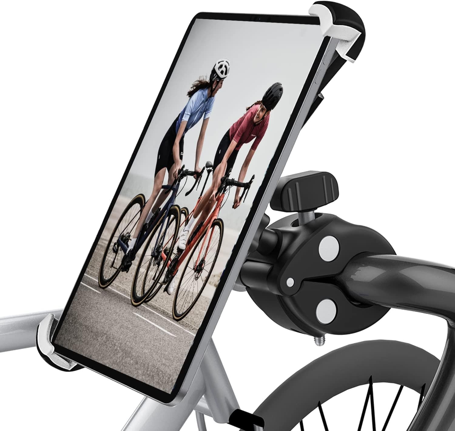 Kolasels Motorcycle Bike Handlebar Tablet Mount with 360° Rotation, Super Clamp iPad Holder for Microphone/Bicycle/Treadmill/Elliptical, Fit For iPad Pro, Air, Mini, Galaxy Tabs, More 9.5-14.5"Tablets