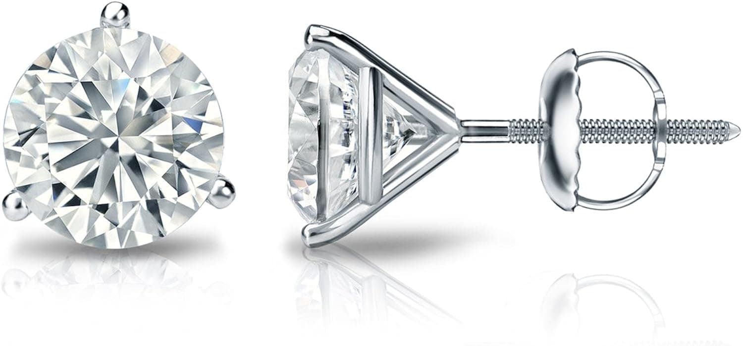 1/6 to 2 Carat Diamond Round Stud Earrings in 14k Gold (J-K, I1-I2, cttw) 3-Prong Martini Set with Screw Back by Diamond Wish