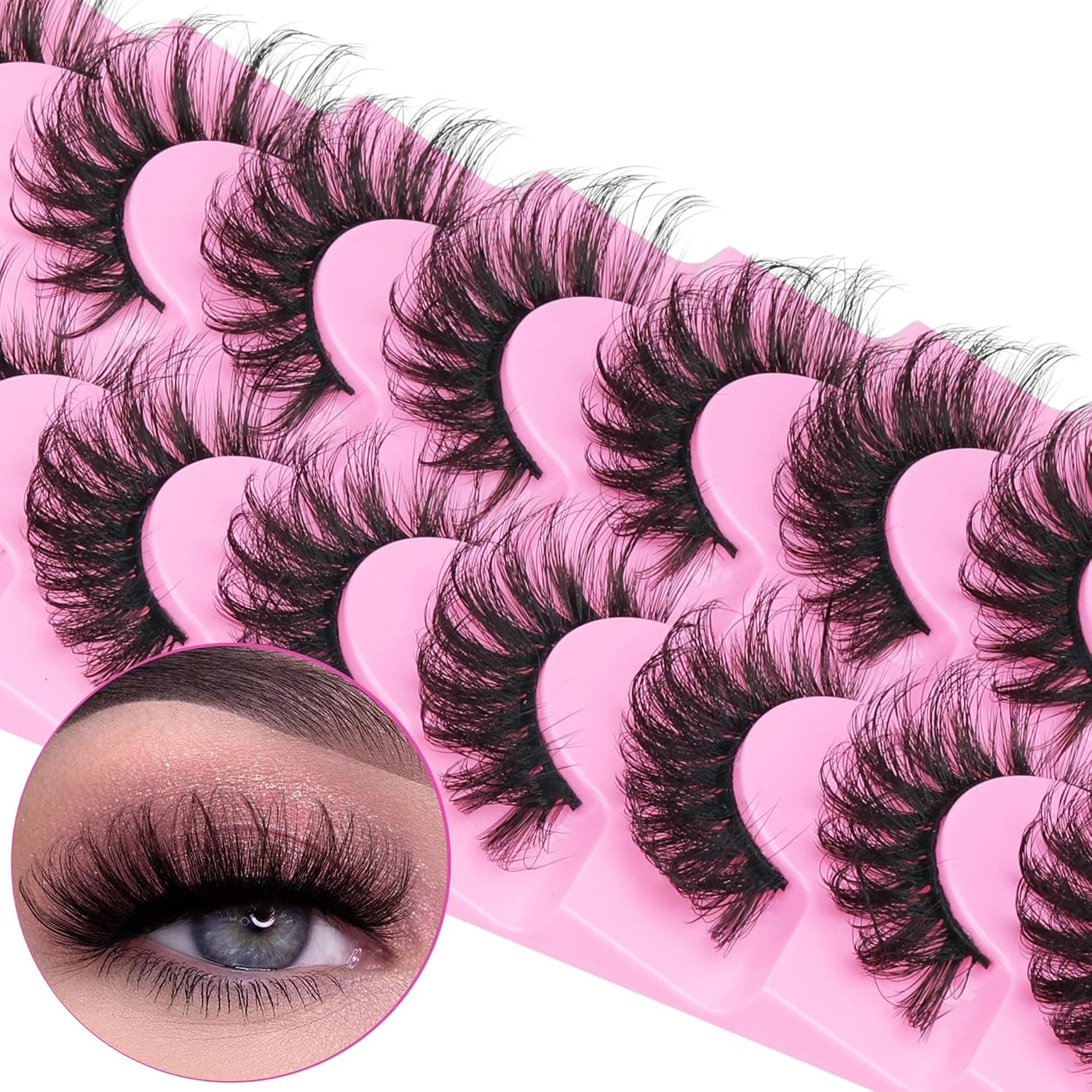 Natural False Eyelashes Wispy Mink Lashes Fluffy Cat Eye Lashes 6D Volume Dramatic Eye Lashes Pack Like Lash Extensions 8 Pairs Fake Eyelashes by TNFVLONEINS