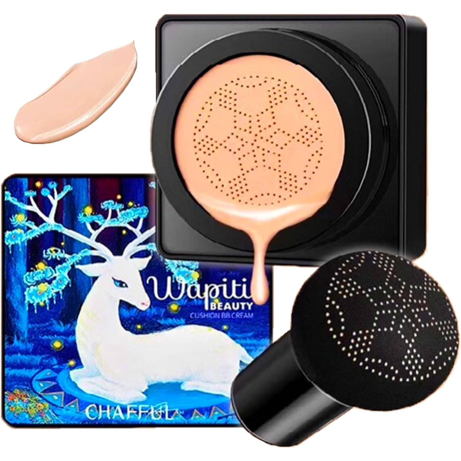 Magic Heaven Air Cushion CC Cream,Mushroom Head Foundation,Moisturizing Concealer,Moisturizing BB Cream Makeup Base Long Lasting with Mushroom Makeup Sponge (Lvory)