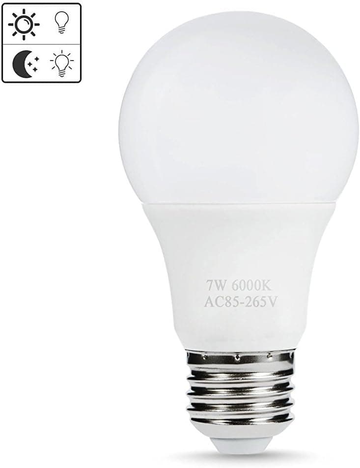 Sensor LED Bulbs, AveyLum 7W Automatic Dusk to Dawn Light Bulb Daylight E26/E27 Cool White Outdoor Indoor LED Night Lighting Bulbs for Porch Garage Basement Hallway Stairs