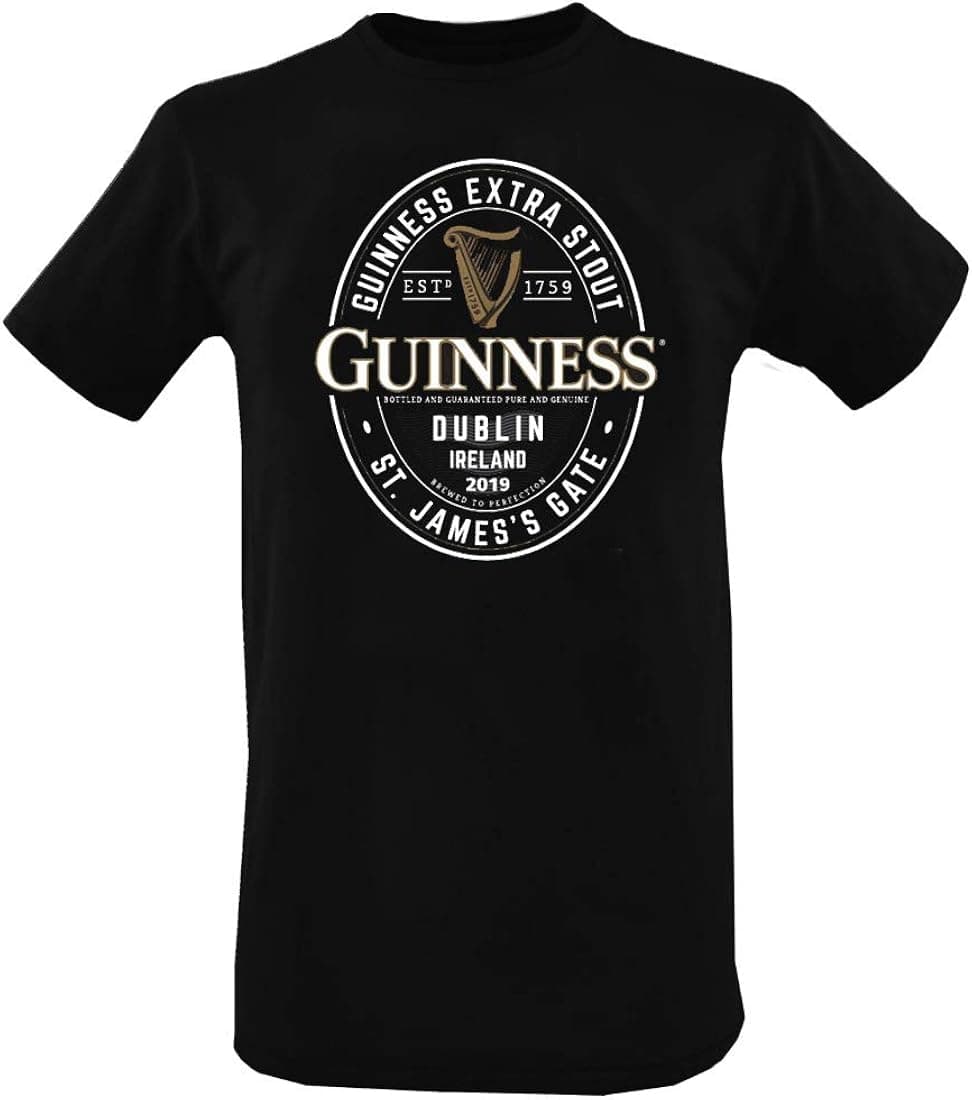 Guinness Official Merchandise T-Shirt - Brewed in Dublin Ireland Bottle Label - Black
