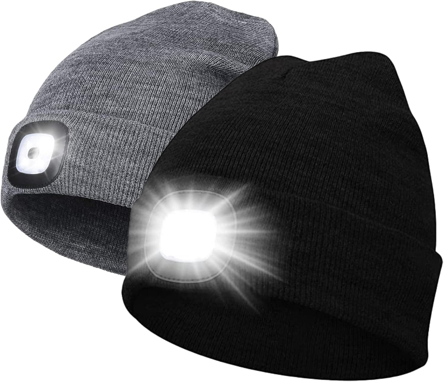 Beanie with Light,Unisex Beanie Hat with Light Built-in Rechargeable Hands Free LED Headlamp, Winter Knitted Night Lighted Hat Flashlight Black
