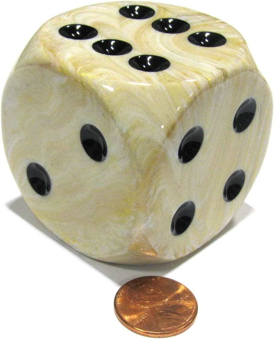 Ivory Marbleized Dice With Black Pips 50mm (2in) D6 Die Chessex
