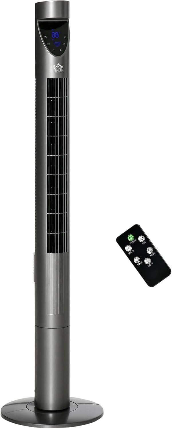HOMCOM 46" Tower Fan for Bedroom Cooling with Air Filter, Oscillating, 3 Speeds, 12H Timer, and Remote Control, Grey