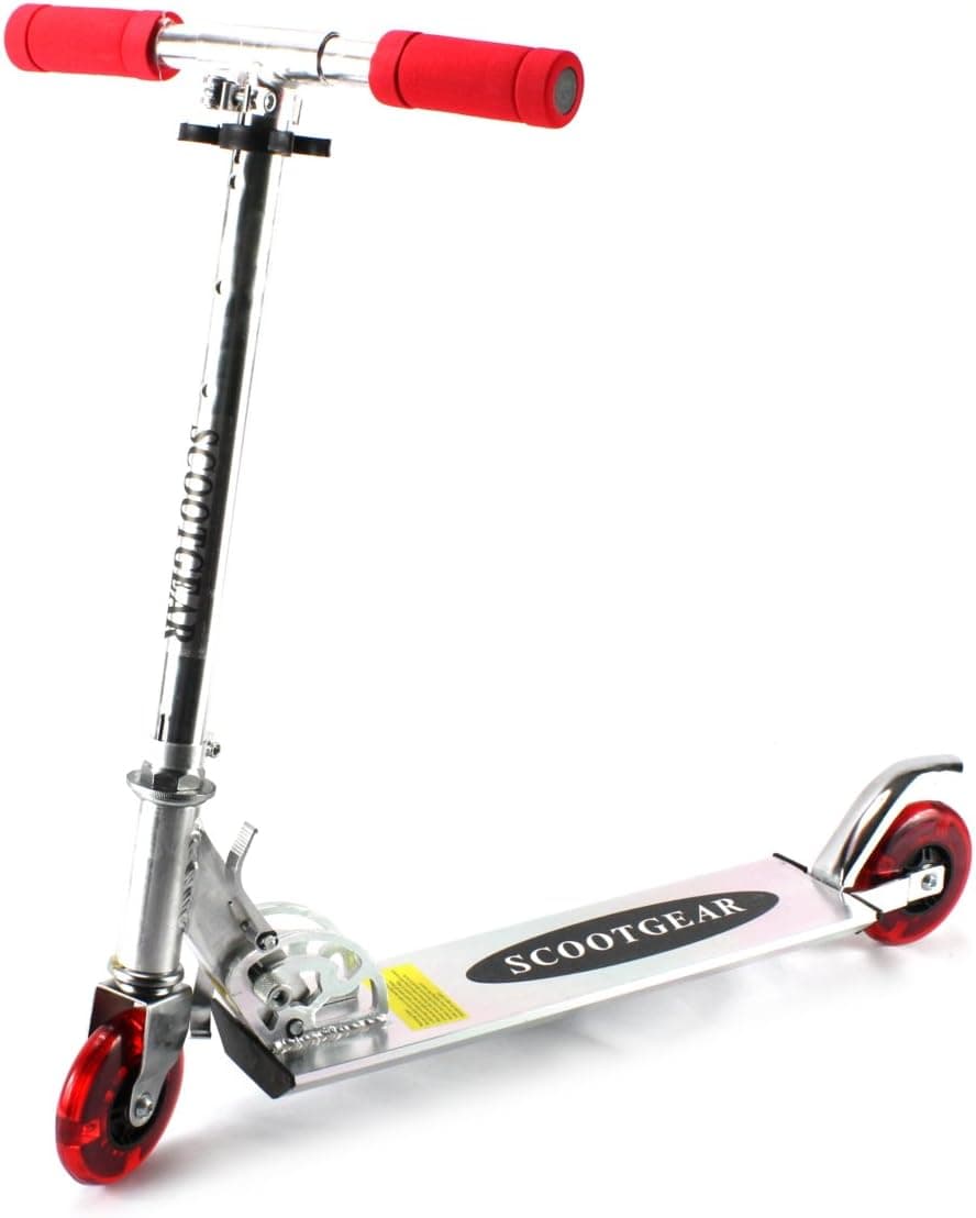 ScootGear Children's Two Wheeled Metal Toy Kick Scooter w/ Adjustable Handlebar Height, Light Up Wheels (Red)