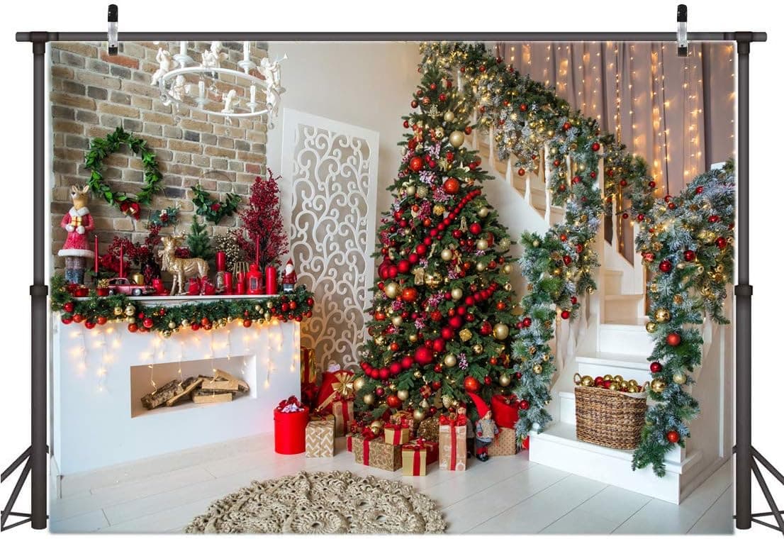 AIIKES 10x8FT Christmas Backdrops for Photography Fireplace Christmas Photography Background Indoors Xmas Tree Gift Holiday Party Decoration Christmas Photo Backdrops Studio Booth Props 11-752