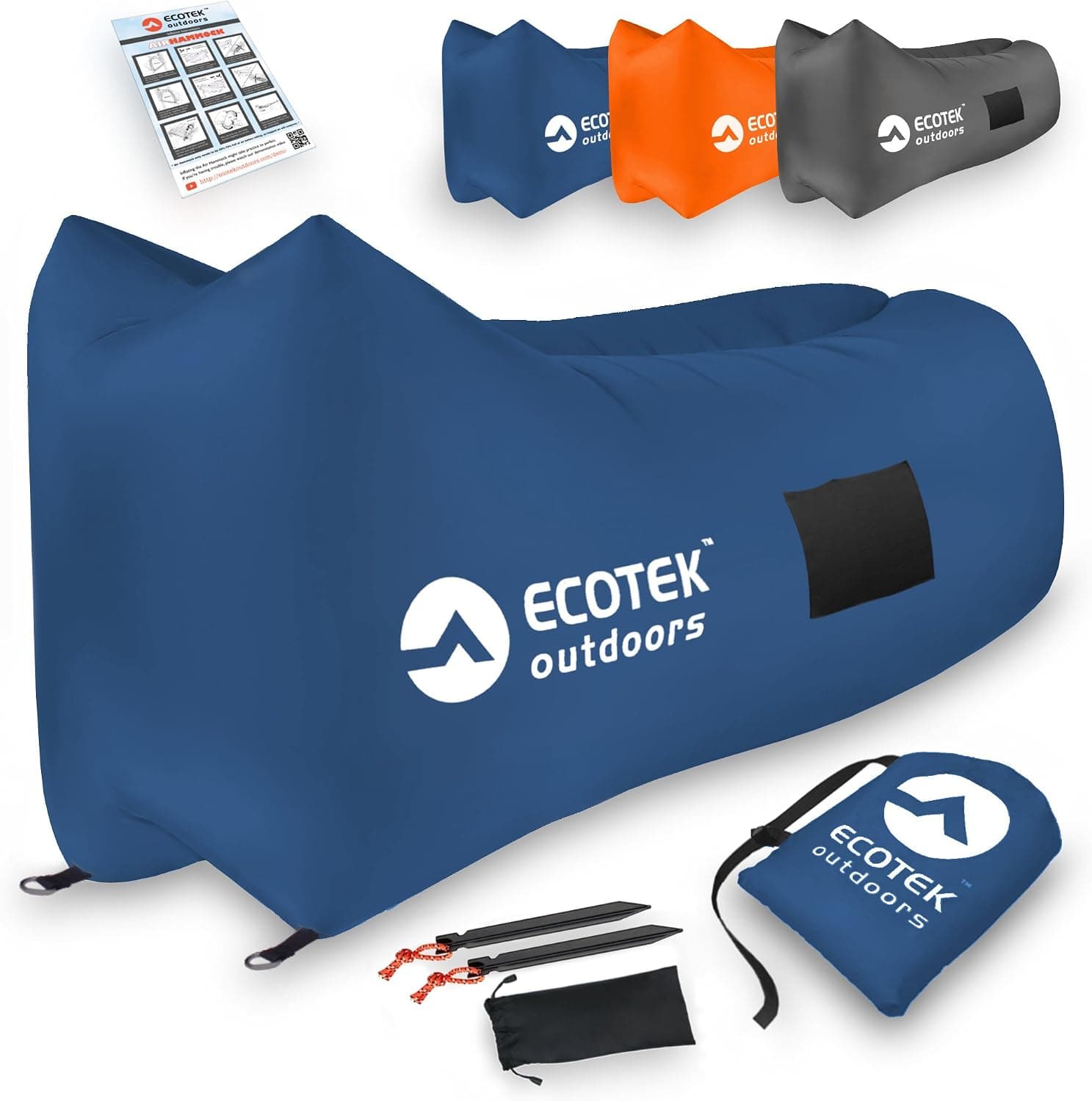 ECOTEK Outdoors Premium Inflatable Air Hammock Version 2.0 Lounge with Upgraded Fabric, Elastic Pockets, Aluminum Alloy Stakes, and Carry Bag