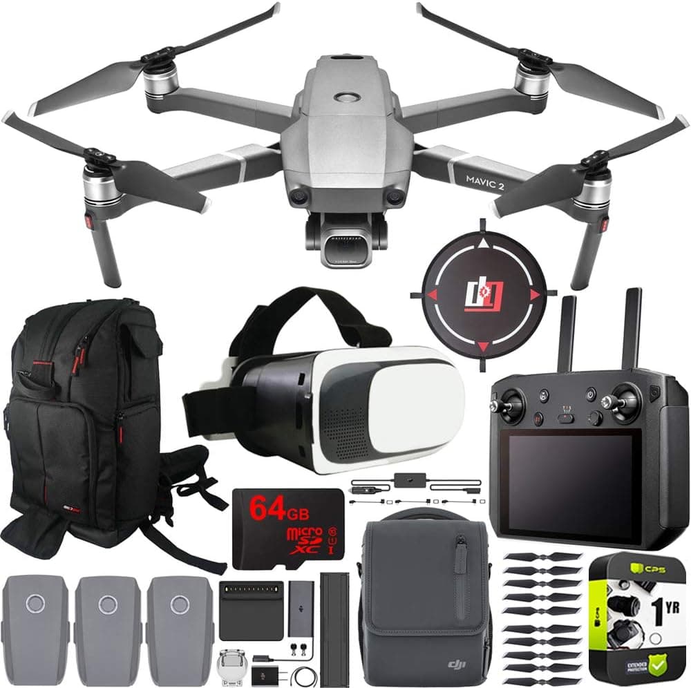 DJI Mavic 2 Pro Drone Fly More Combo with Hasselblad Camera Smart Controller Essential Max Flight Bundle with Backpack, VR FPV Goggles, 64GB SDXC Card, 1 YR CPS Enhanced Protection Pack