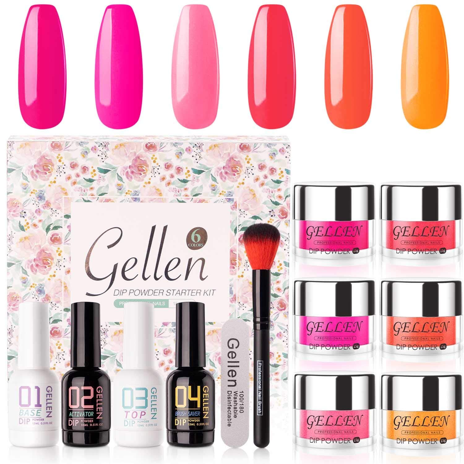 Gellen Dip Powder Nail Starter Kit 6 Colors - Dipping Powder Acrylic Dipping System Essential Tools, No Nail Lamp Needed Quick Nails at Home Portable for Travel, Sweet Rose