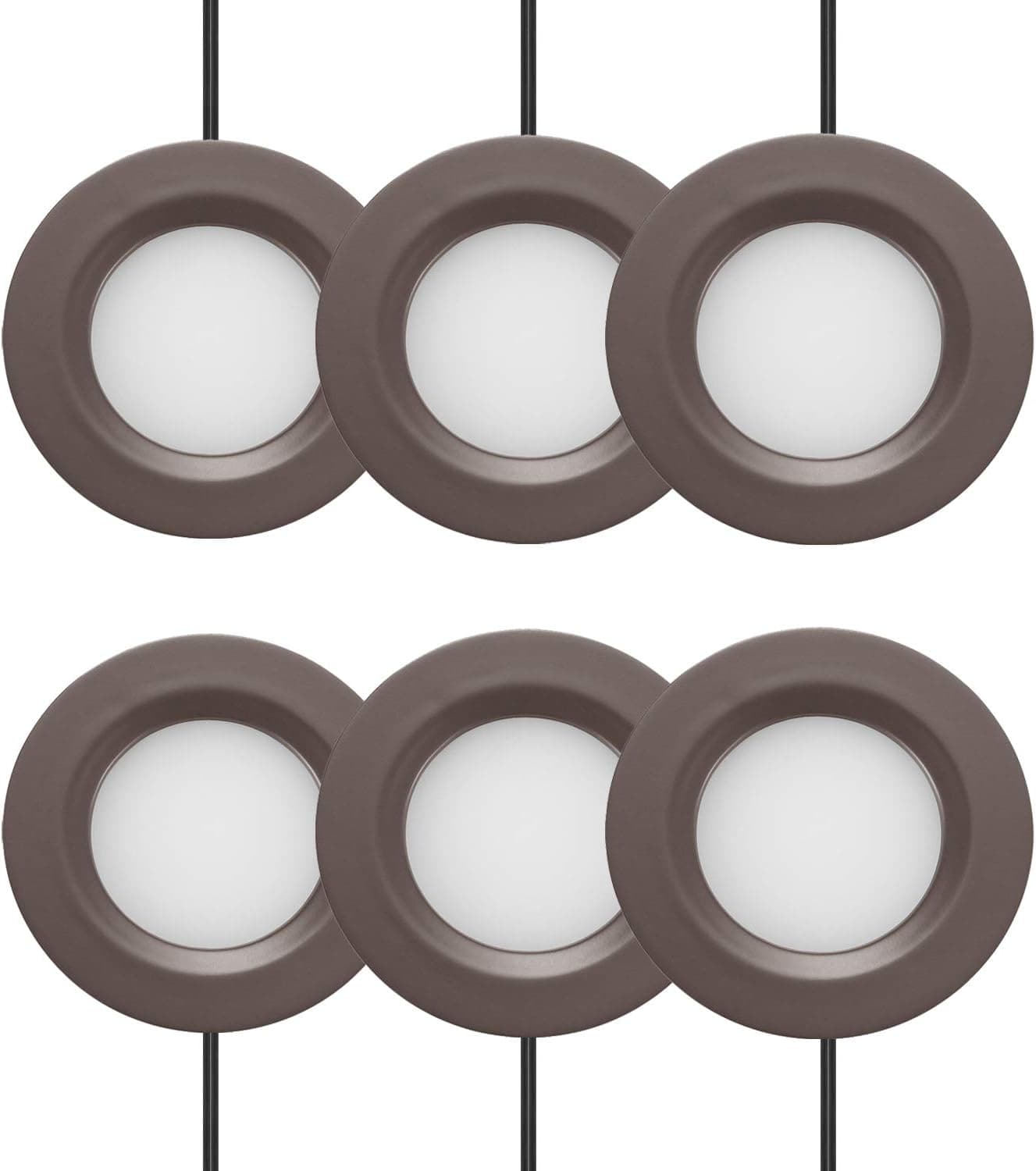 GETINLIGHT Dimmable LED Puck Lights Kit, Recessed or Surface Mount Design, Soft White 3000K, 12V, 2W (12W Total, 60W Equivalent), Bronze Finished, ETL Listed, (Pack of 6), IN-0102-6-BZ
