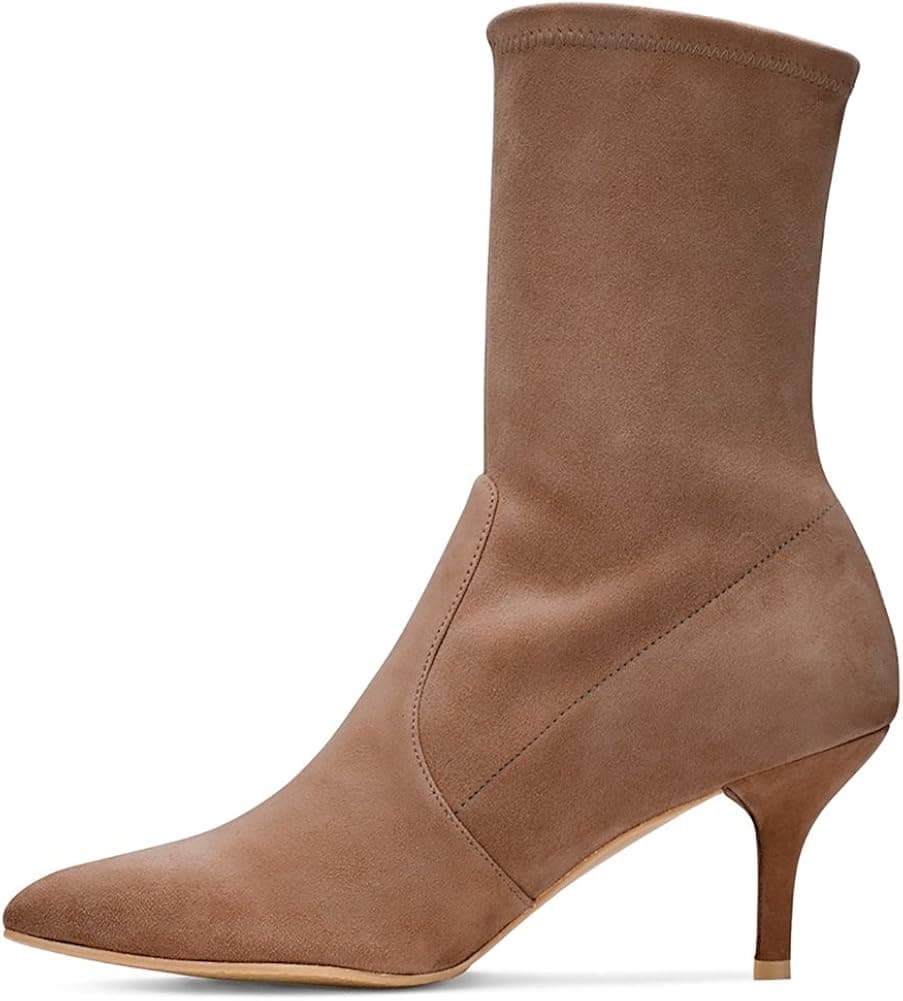 Divanne Ankle Boots for Women,Women's Pointed Toe Mid Calf Boots Stretchy Suede Kitten Heel Sock Boots