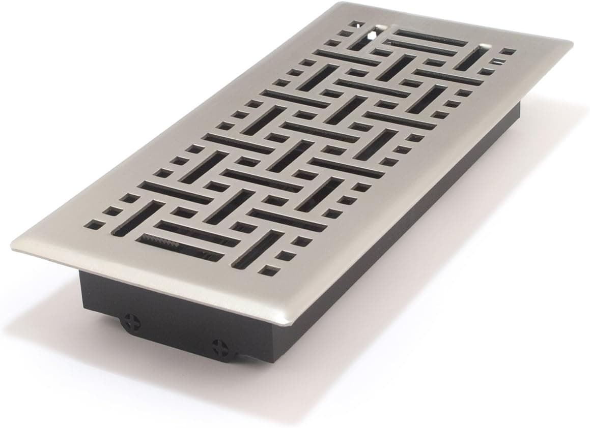 Accord Ventilation AMFRSNB410 Floor Register with Wicker Design, 4-Inch x 10-Inch(Duct Opening Measurements), Satin Nickel