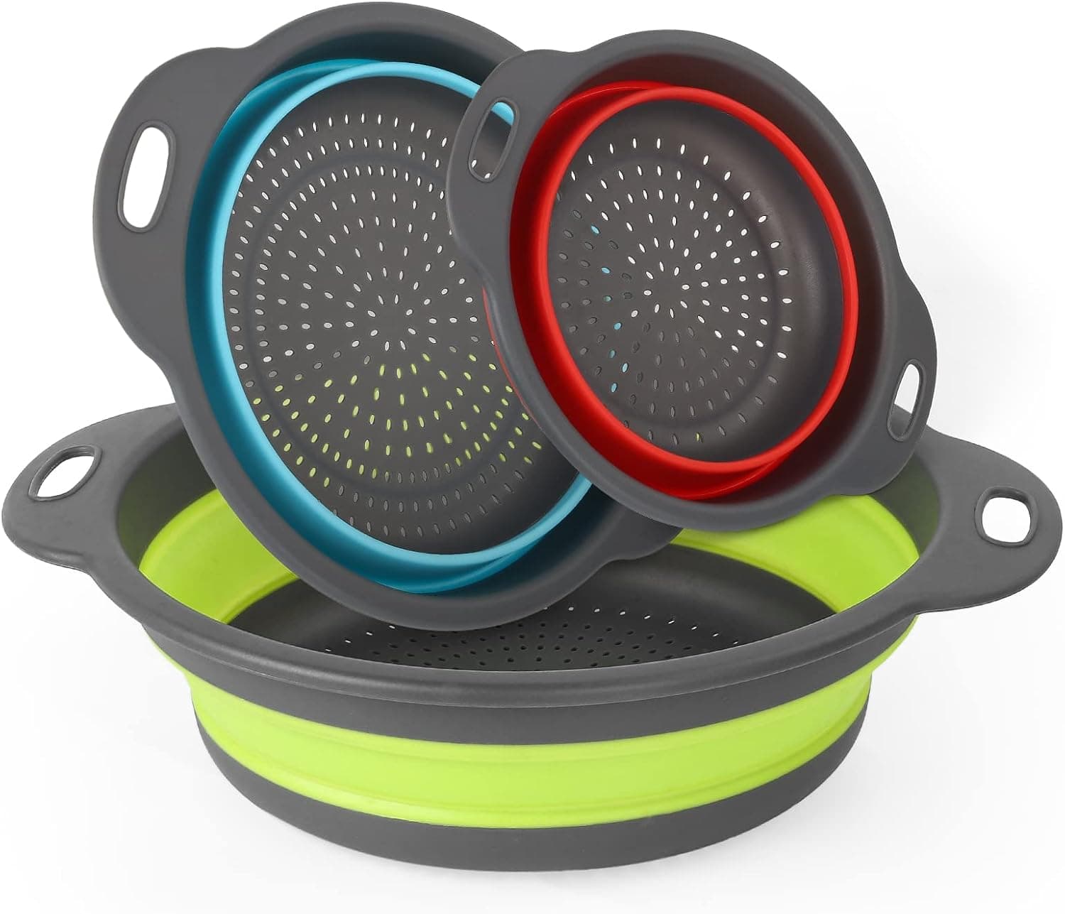 Collapsible Colander, Foldable Kitchen Strainer, 3PCS Portable Silicone and Space-saving Colander, Suitable for Draining Pasta, Spaghetti, Fruit and Vegetable