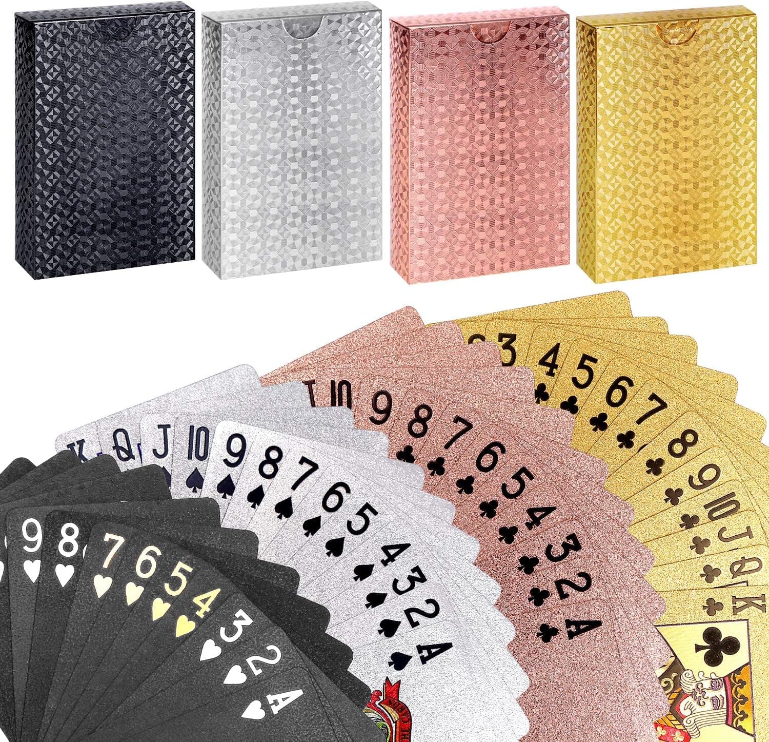 GORCHEN Playing Cards Waterproof Plastic Foil Poker Cards Set Magic Tricks Tool for Men Women Party Game Show Festival, Gold Silver Black Pink