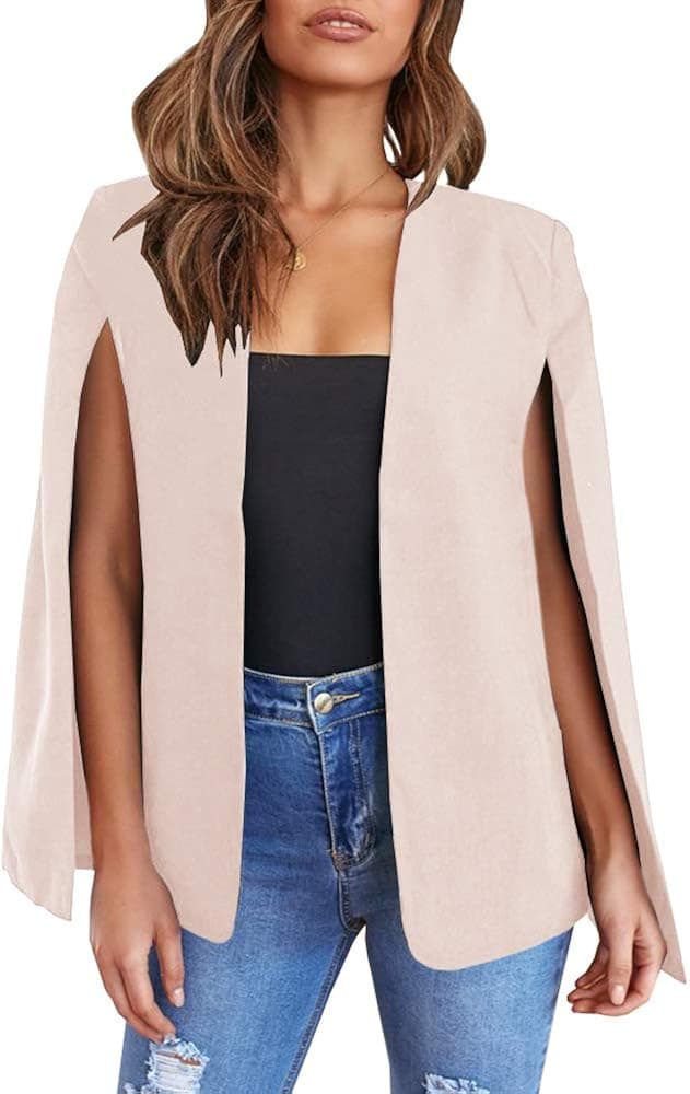 GAMISOTE Womens Cape Blazer Split Sleeve Open Front Casual Jacket Coat Workwear