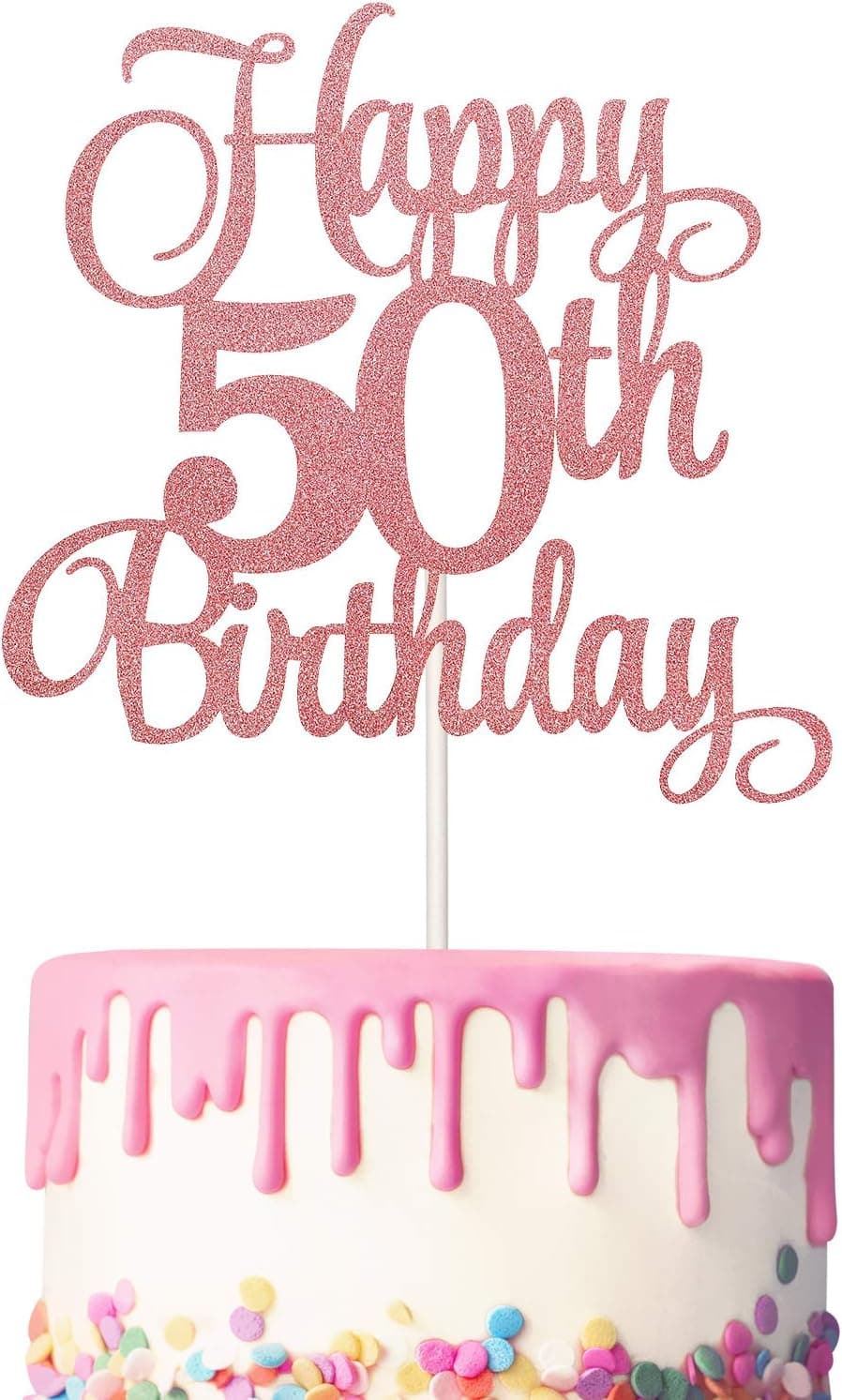 Boao 3 Pieces 50th Birthday Cake Toppers Happy 50th Birthday Cake Cupcake Topper Picks Glitter Cake Decoration for Birthday Anniversary Party Supplies, Rose Gold
