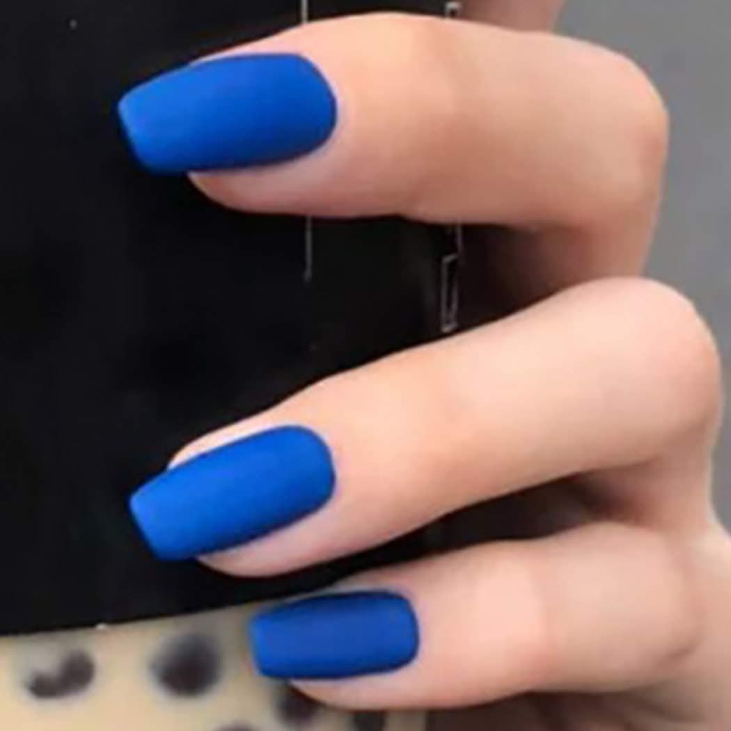 Mosako Navy Blue Press on Nails Short Square Fake Nails Medium False Nails Solid Color Matte Full Cover Nails Tips Frosted Gel Art Acrylic Finger Nails Faux Fingernails Stick on Nails Salon Manicure Artificial Nails for Women and Teen Girls 24Pcs