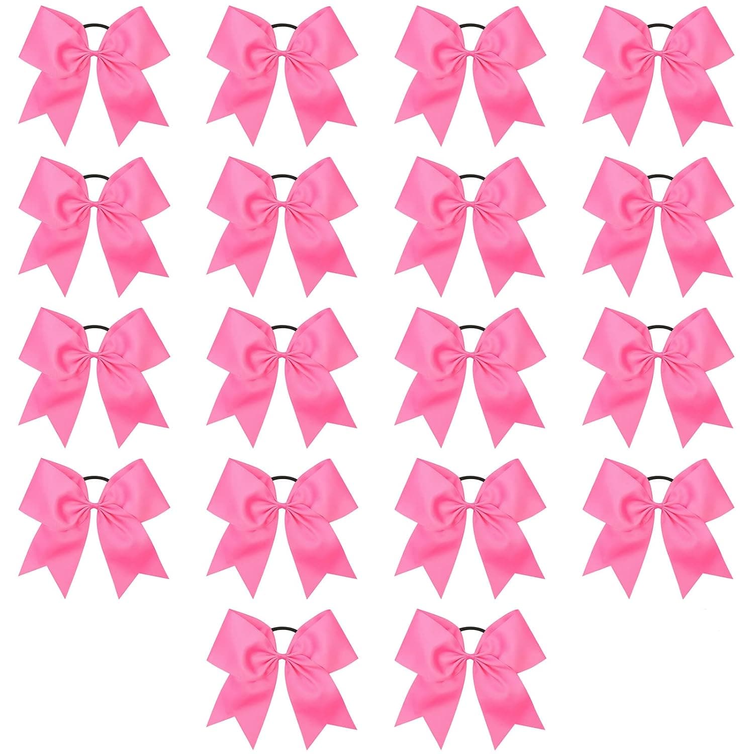 Cheer Bows, Caenagrion 18 PCS 8" Large Pink Cheer Hair Bows Ponytail Holder Elastic Band Handmade for Cheerleaders Teen Girls College Sports (Hot Pink)